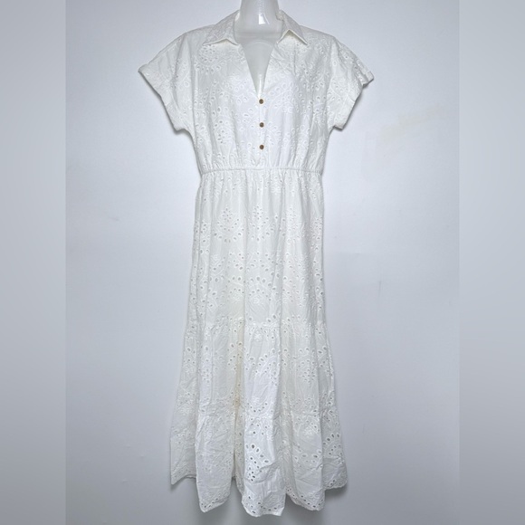 Sam Edelman Ivory White Eyelet Collared Maxi Dress Women size 6 lined Wedding - Picture 2 of 14